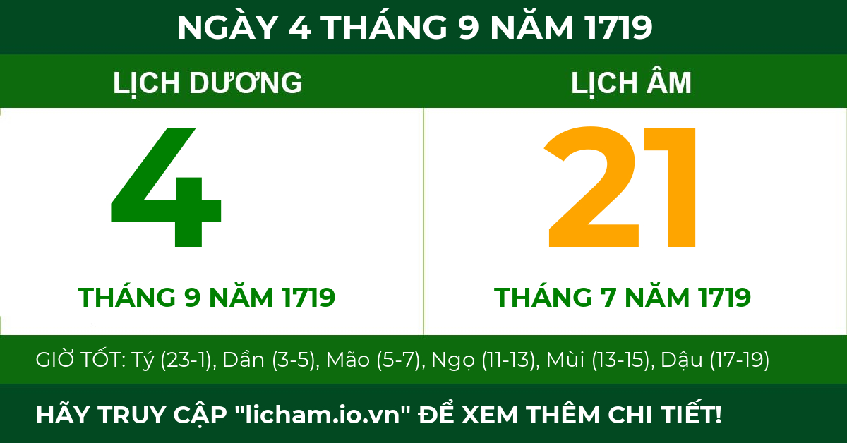 lịch âm ngày 4 tháng 9 năm 1719