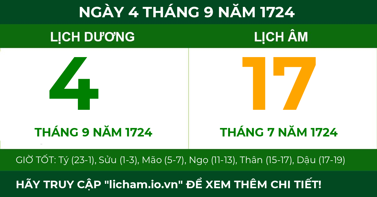 lịch âm ngày 4 tháng 9 năm 1724