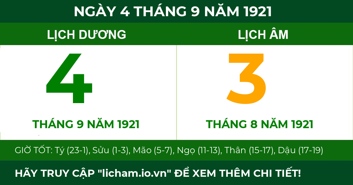 lịch âm ngày 4 tháng 9 năm 1921