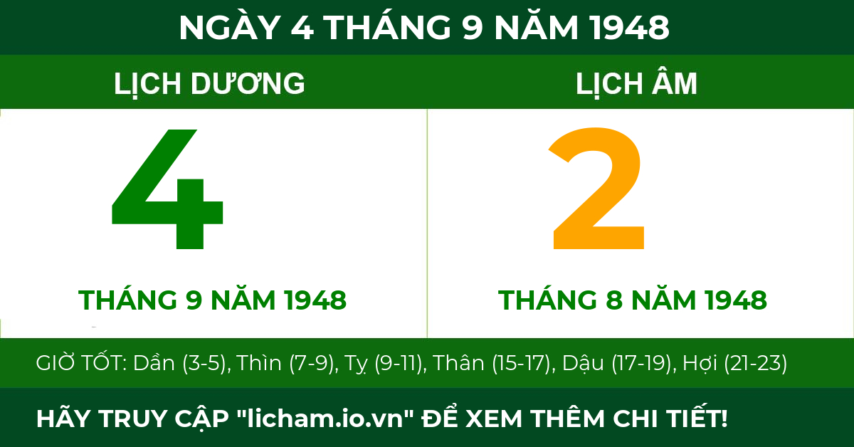 lịch âm ngày 4 tháng 9 năm 1948