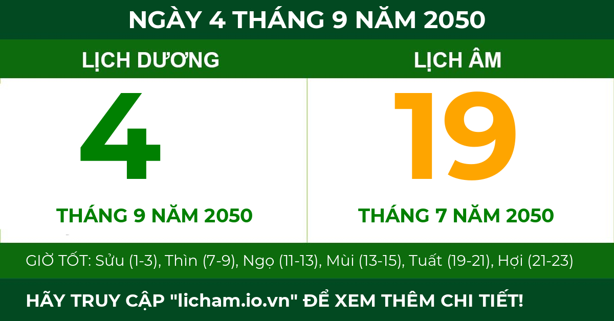lịch âm ngày 4 tháng 9 năm 2050