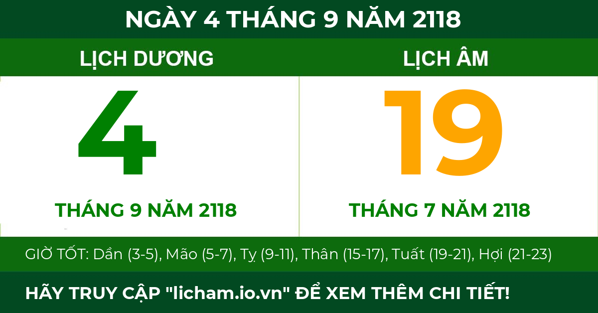 lịch âm ngày 4 tháng 9 năm 2118
