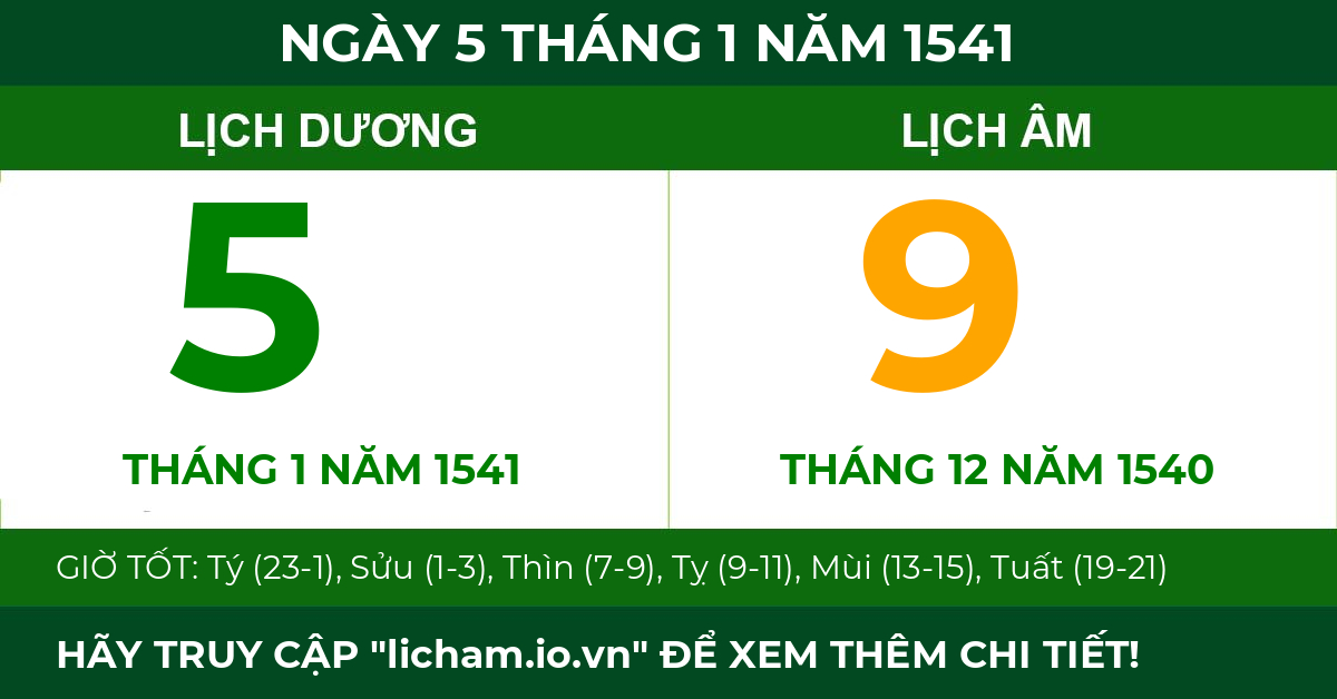 lịch âm ngày 5 tháng 1 năm 1541
