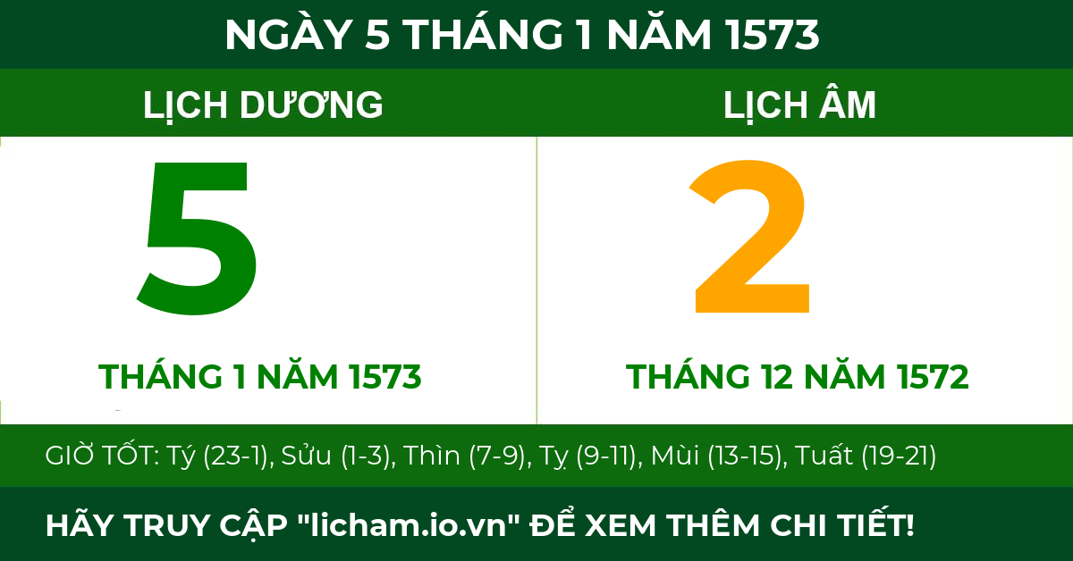 lịch âm ngày 5 tháng 1 năm 1573