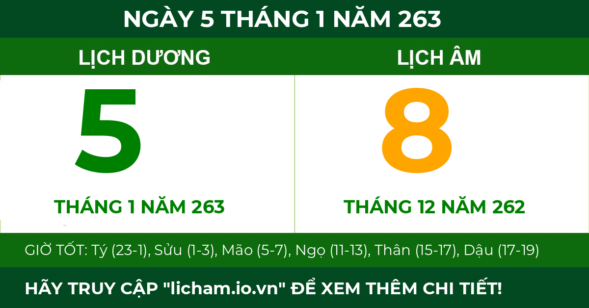 lịch âm ngày 5 tháng 1 năm 263
