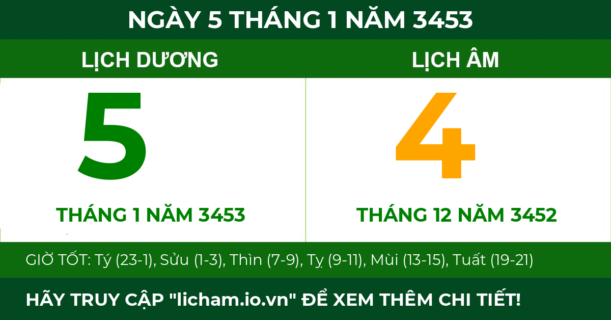 lịch âm ngày 5 tháng 1 năm 3453