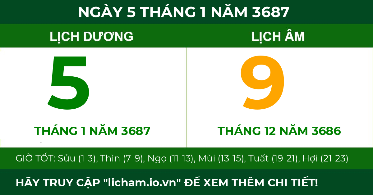 lịch âm ngày 5 tháng 1 năm 3687