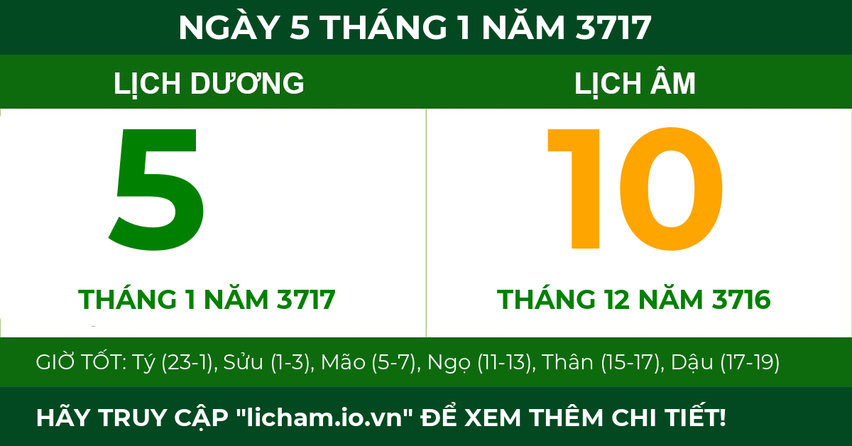 lịch âm ngày 5 tháng 1 năm 3717