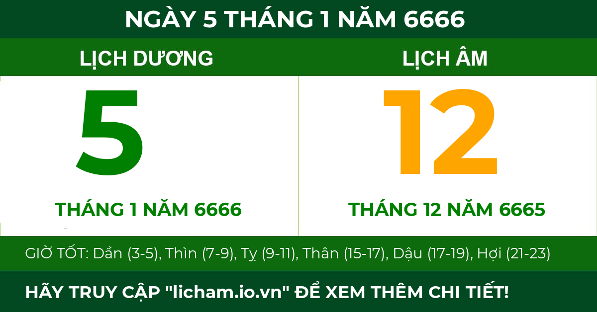 lịch âm ngày 5 tháng 1 năm 6666