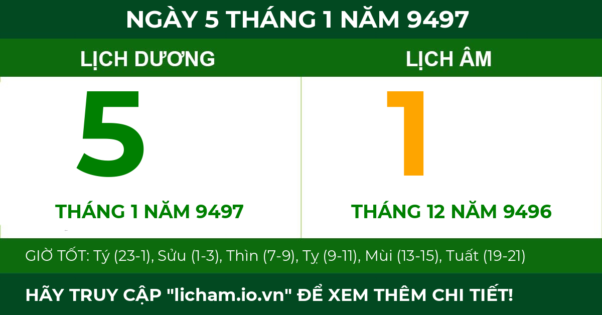 lịch âm ngày 5 tháng 1 năm 9497