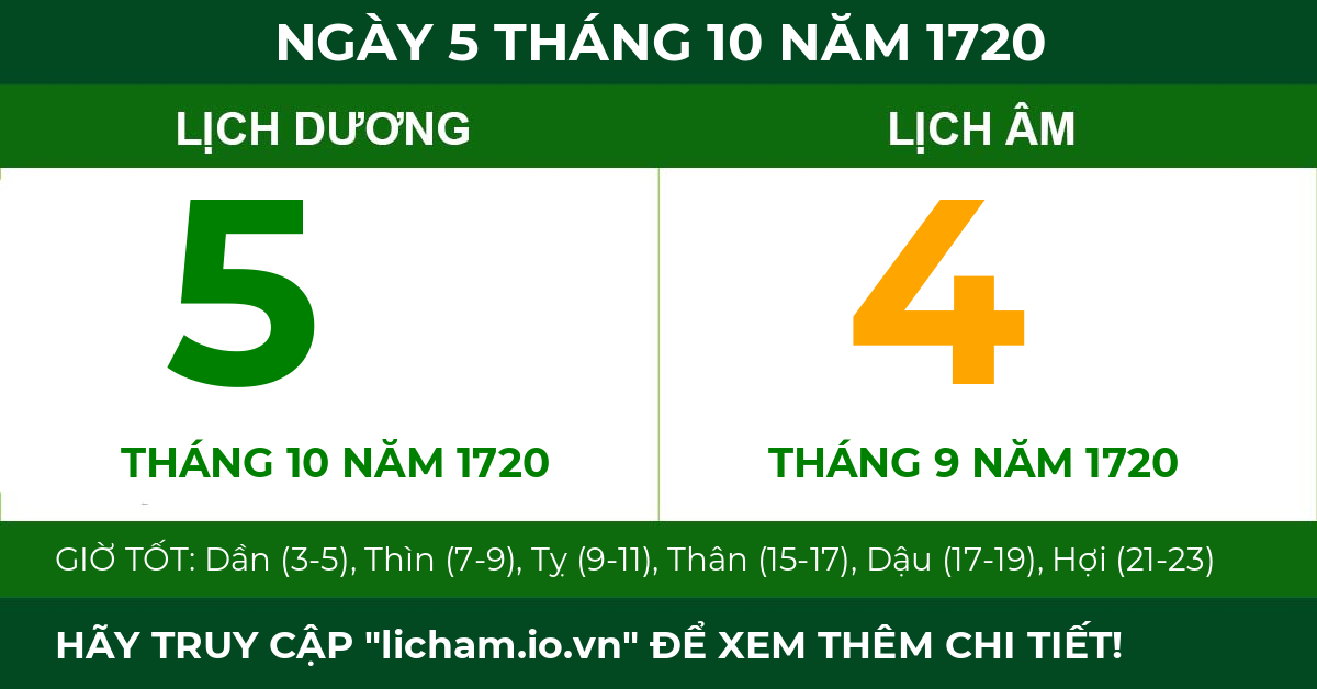 lịch âm ngày 5 tháng 10 năm 1720