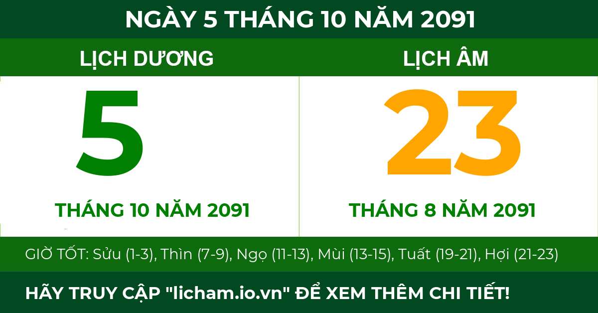 lịch âm ngày 5 tháng 10 năm 2091