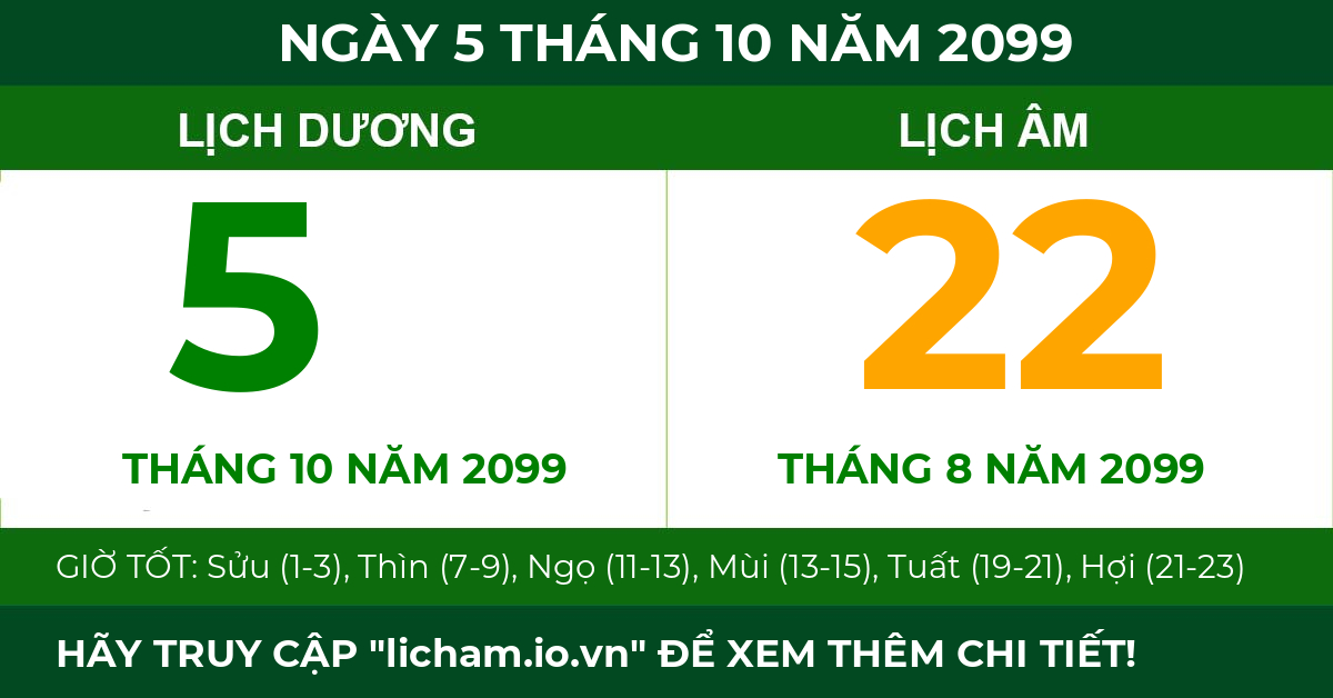lịch âm ngày 5 tháng 10 năm 2099