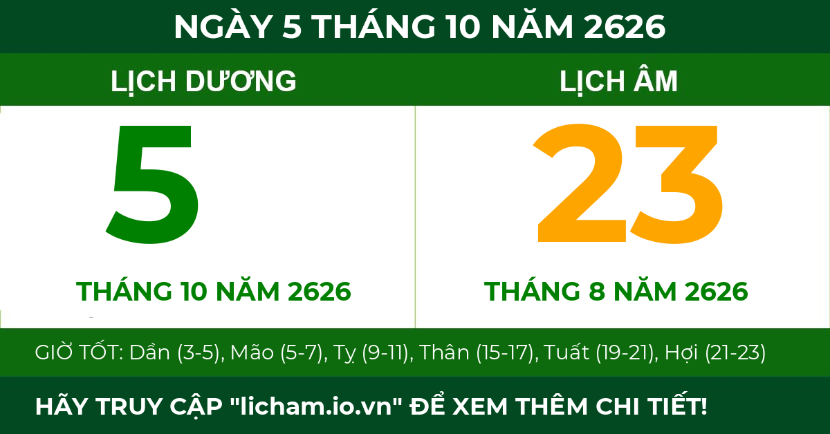 lịch âm ngày 5 tháng 10 năm 2626