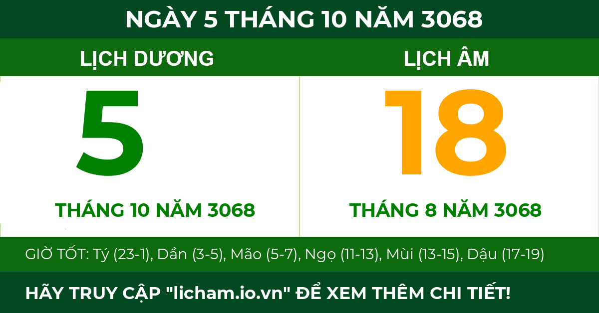 lịch âm ngày 5 tháng 10 năm 3068