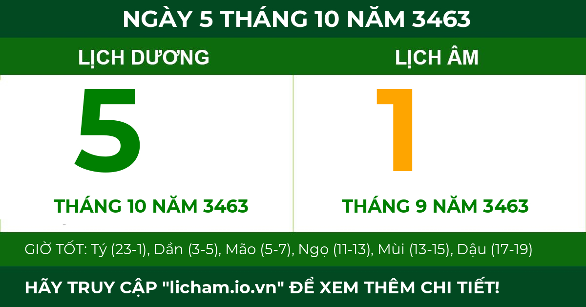 lịch âm ngày 5 tháng 10 năm 3463