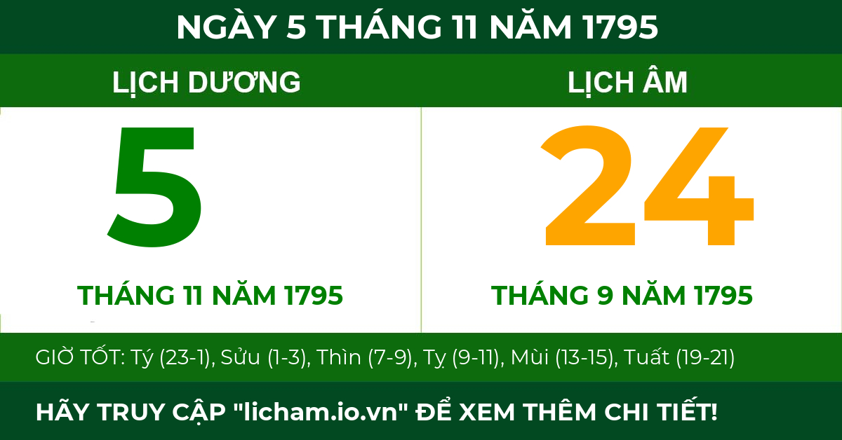 lịch âm ngày 5 tháng 11 năm 1795