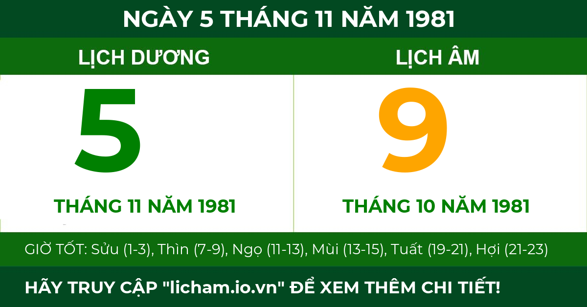 lịch âm ngày 5 tháng 11 năm 1981