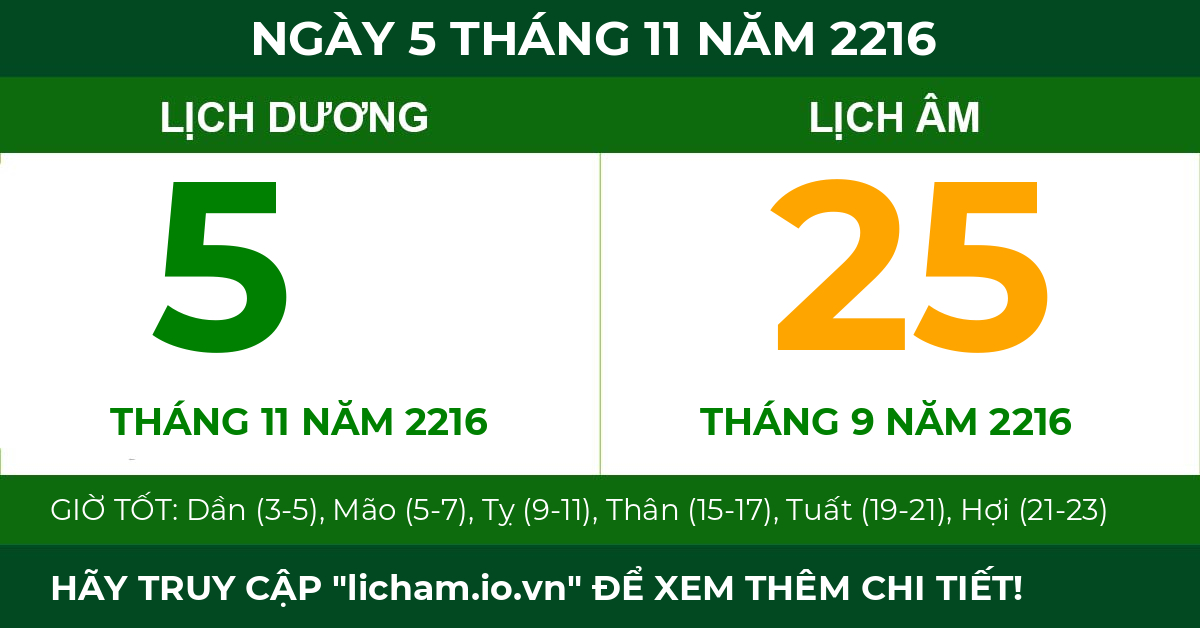 lịch âm ngày 5 tháng 11 năm 2216