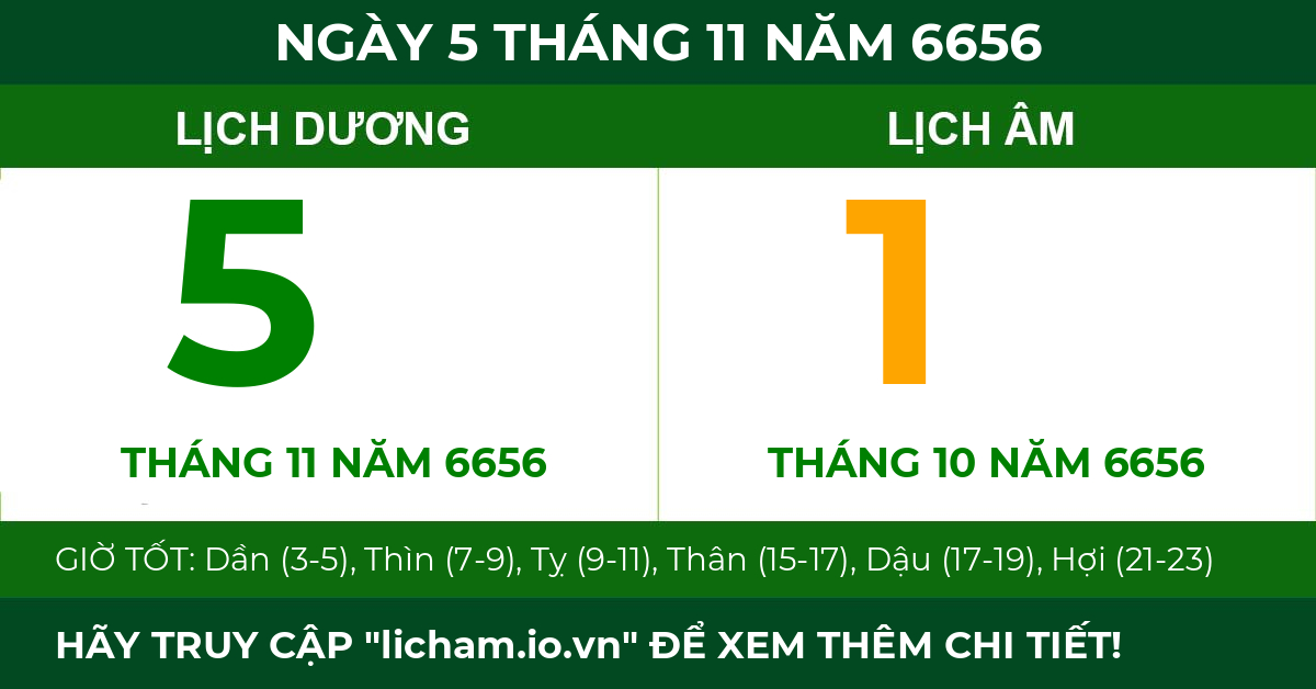 lịch âm ngày 5 tháng 11 năm 6656