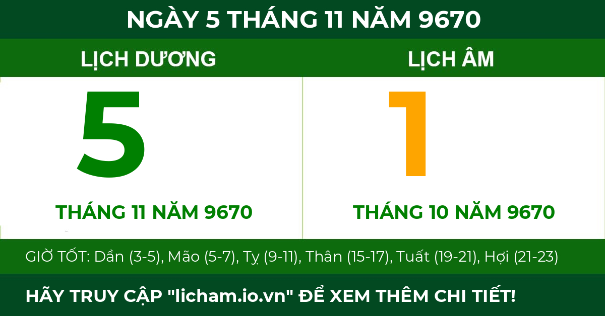 lịch âm ngày 5 tháng 11 năm 9670