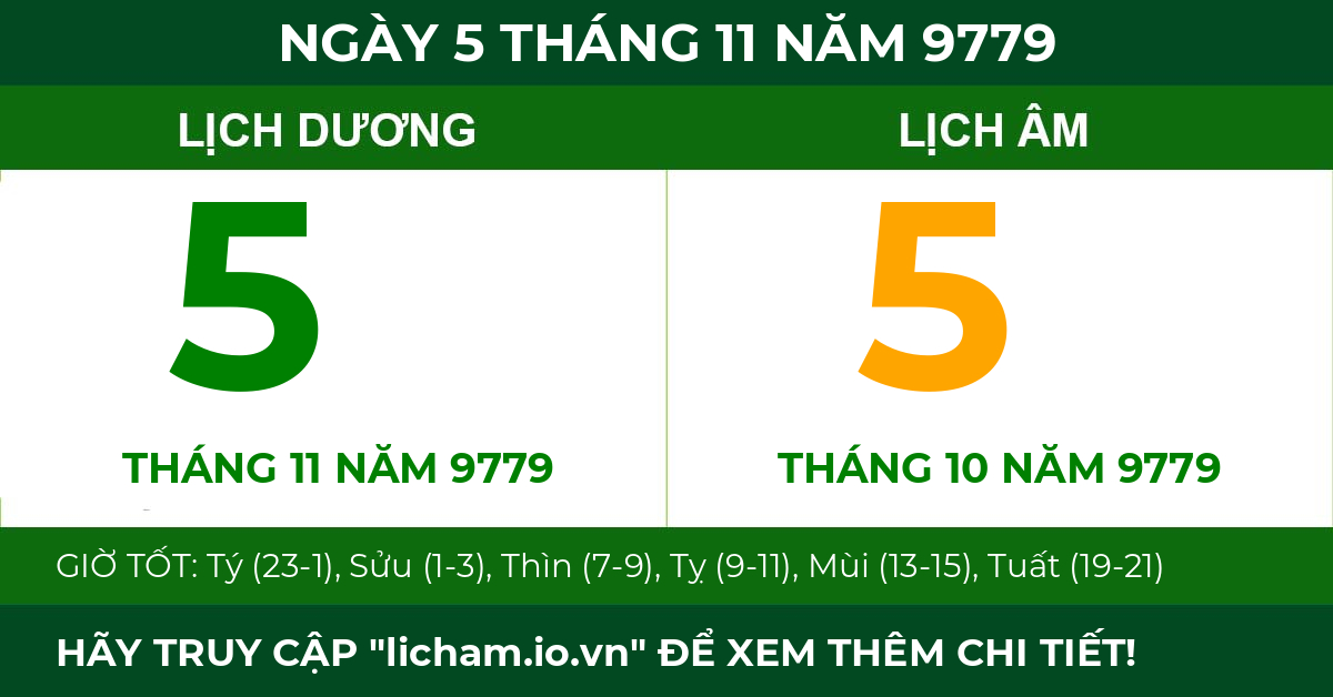 lịch âm ngày 5 tháng 11 năm 9779
