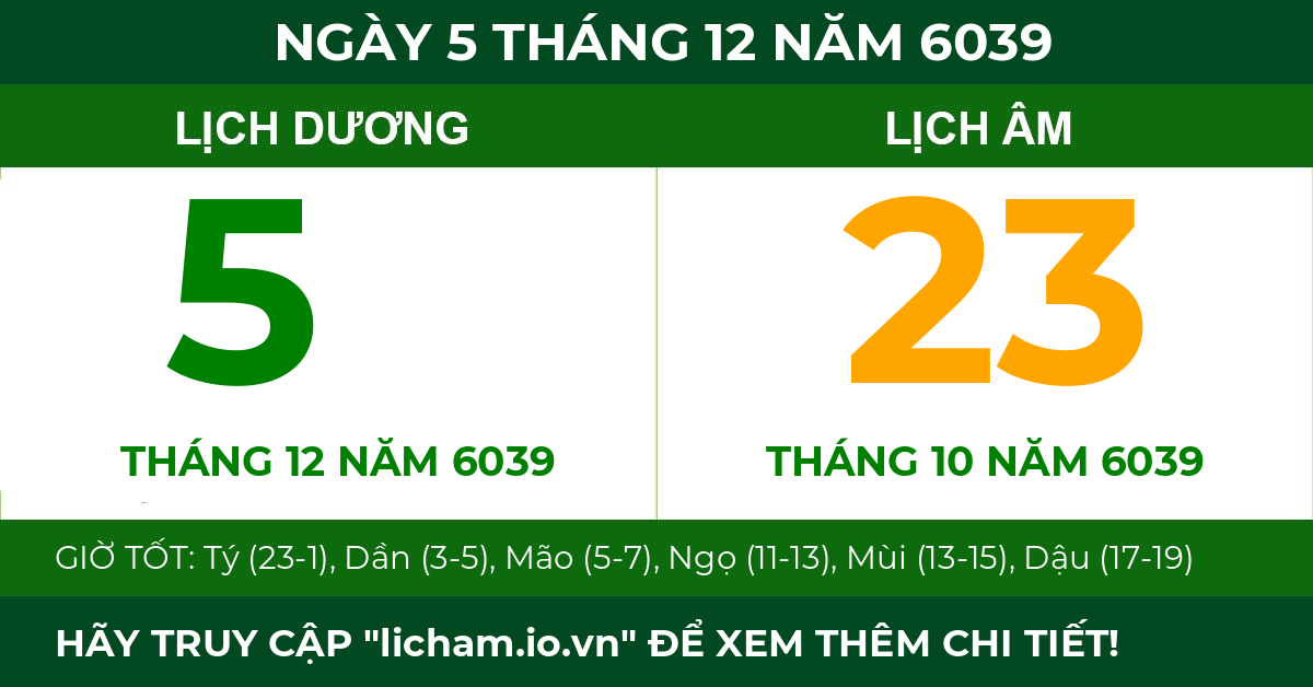 lịch âm ngày 5 tháng 12 năm 6039
