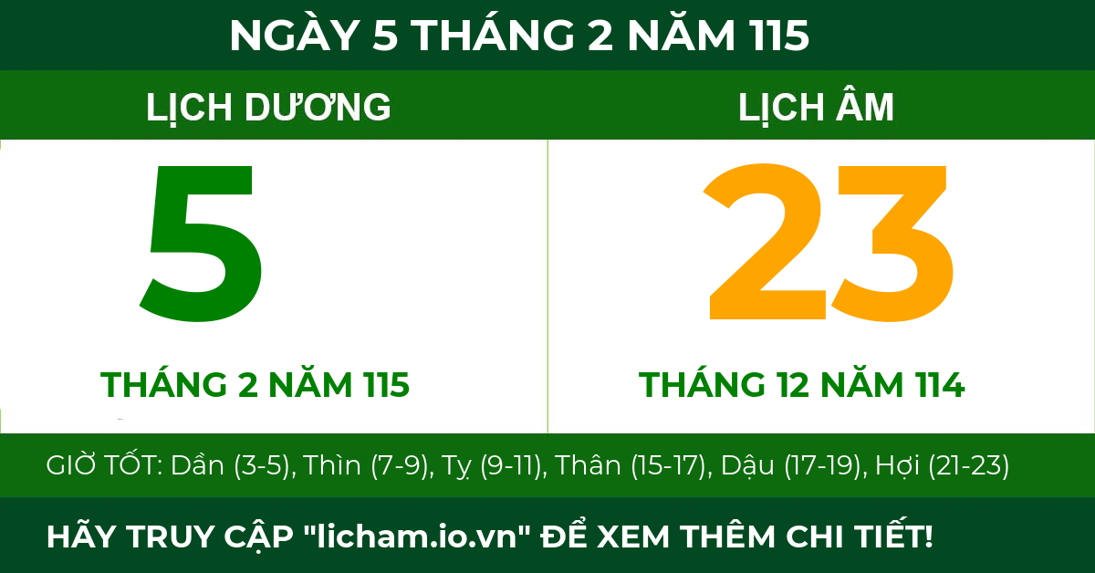 lịch âm ngày 5 tháng 2 năm 115