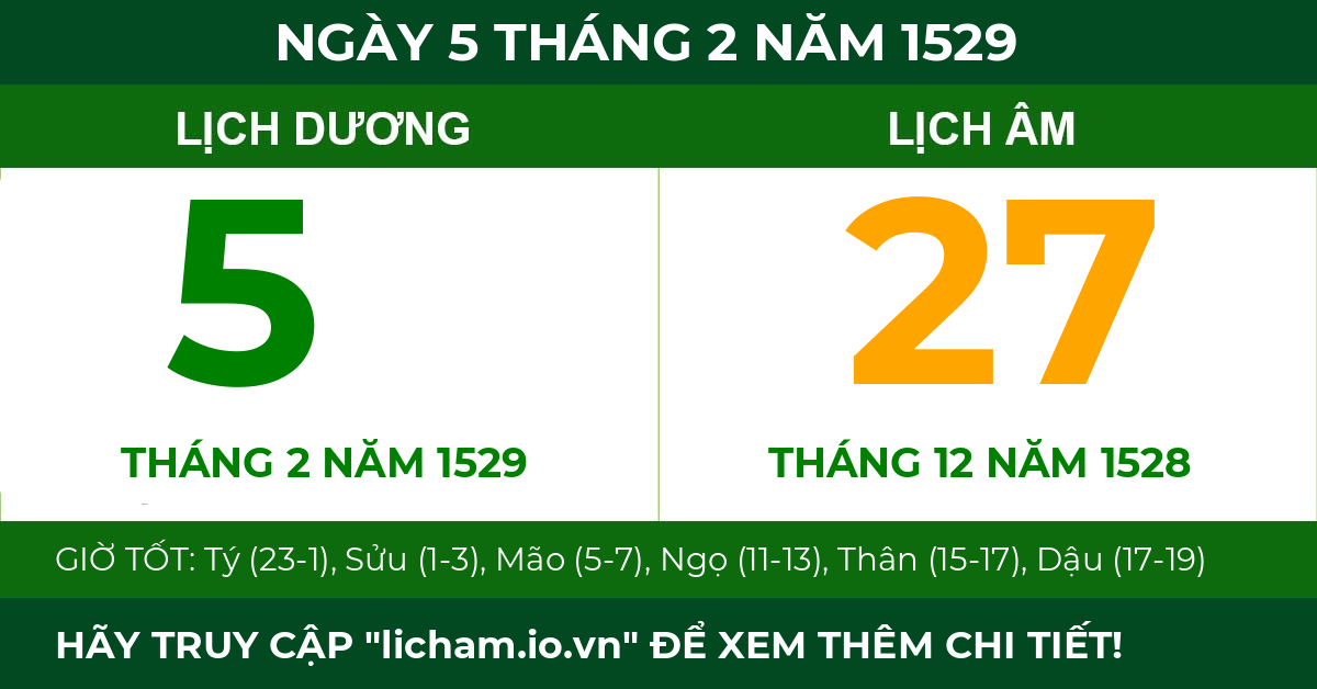 lịch âm ngày 5 tháng 2 năm 1529