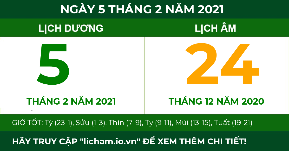 lịch âm ngày 5 tháng 2 năm 2021