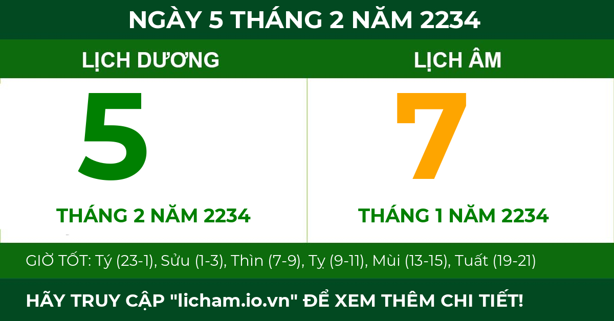 lịch âm ngày 5 tháng 2 năm 2234