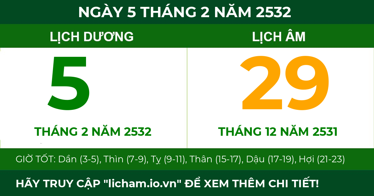 lịch âm ngày 5 tháng 2 năm 2532