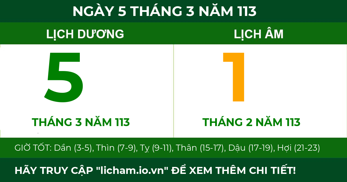 lịch âm ngày 5 tháng 3 năm 113