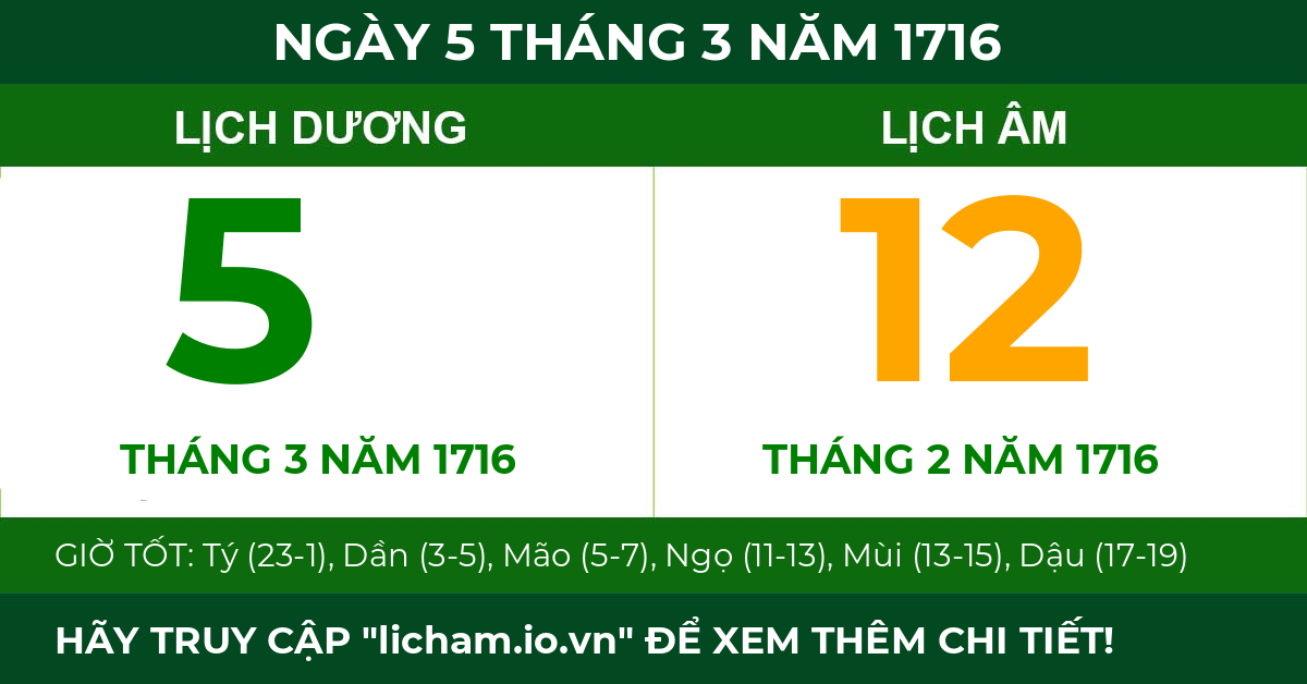 lịch âm ngày 5 tháng 3 năm 1716