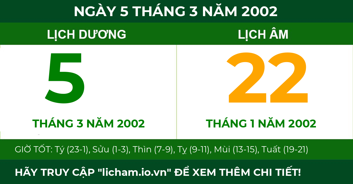lịch âm ngày 5 tháng 3 năm 2002