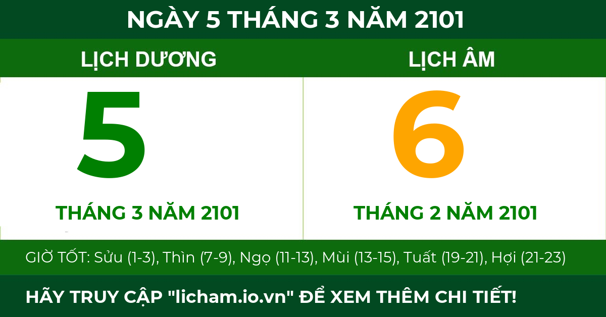 lịch âm ngày 5 tháng 3 năm 2101
