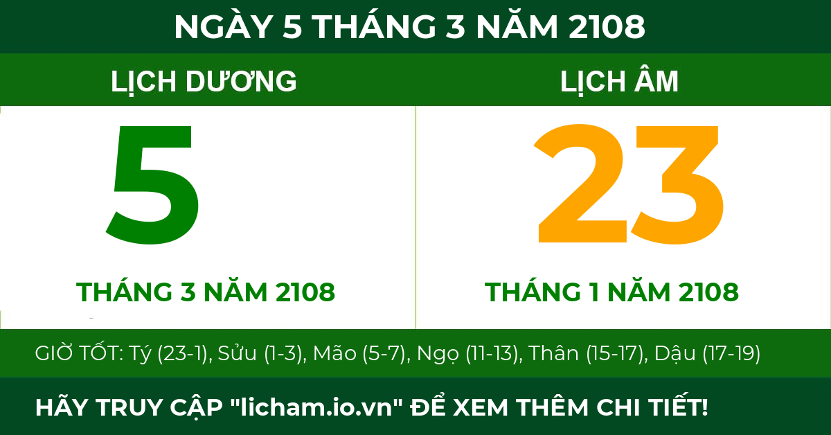 lịch âm ngày 5 tháng 3 năm 2108