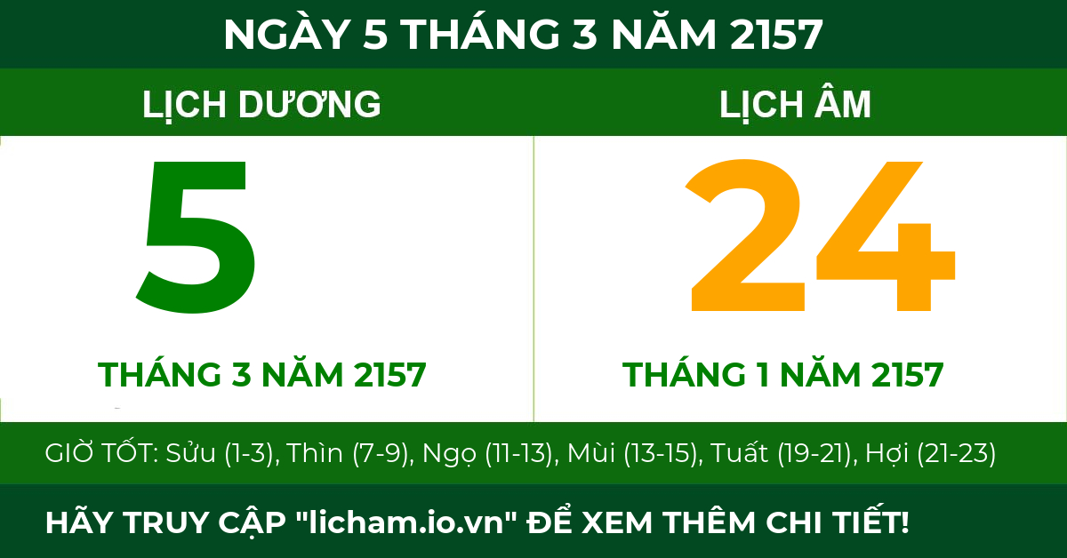 lịch âm ngày 5 tháng 3 năm 2157