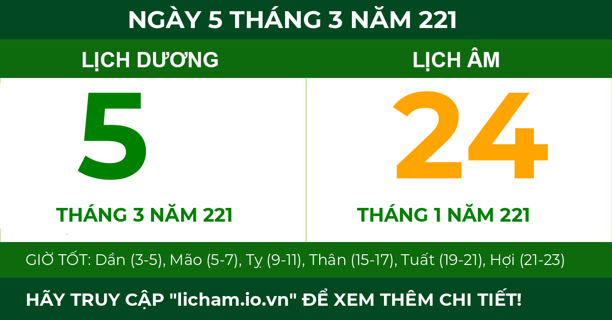 lịch âm ngày 5 tháng 3 năm 221