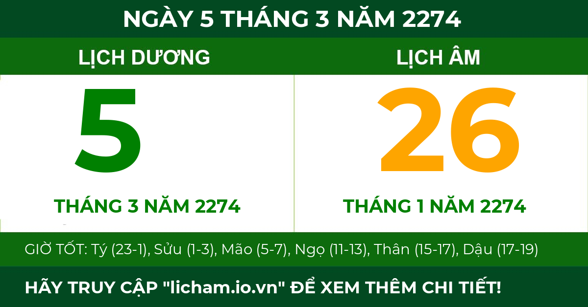 lịch âm ngày 5 tháng 3 năm 2274