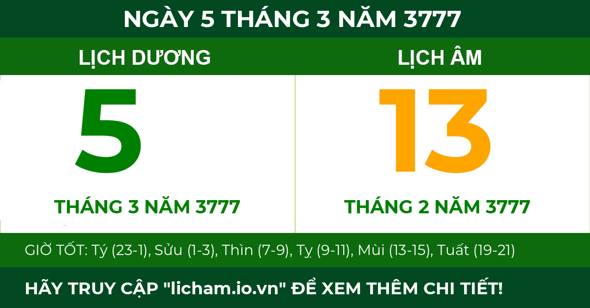lịch âm ngày 5 tháng 3 năm 3777