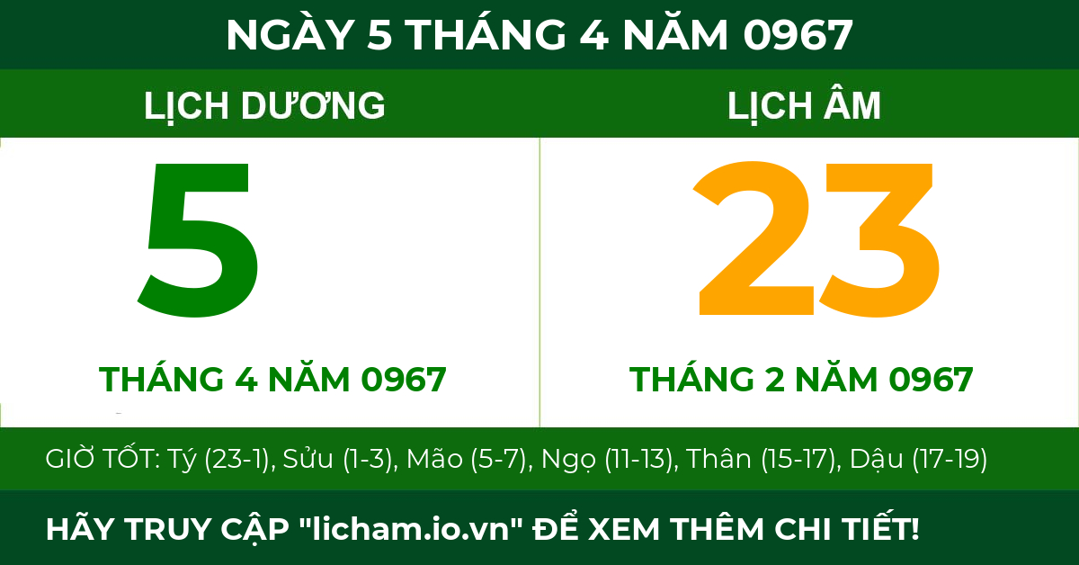 lịch âm ngày 5 tháng 4 năm 0967