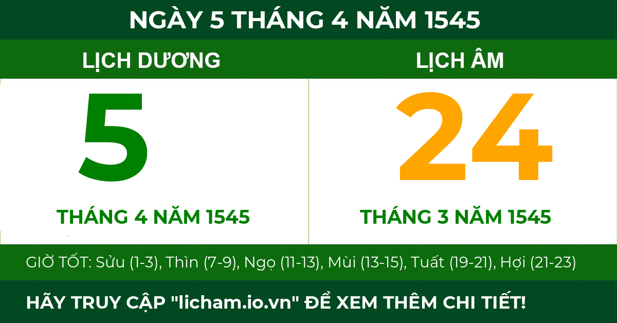 lịch âm ngày 5 tháng 4 năm 1545