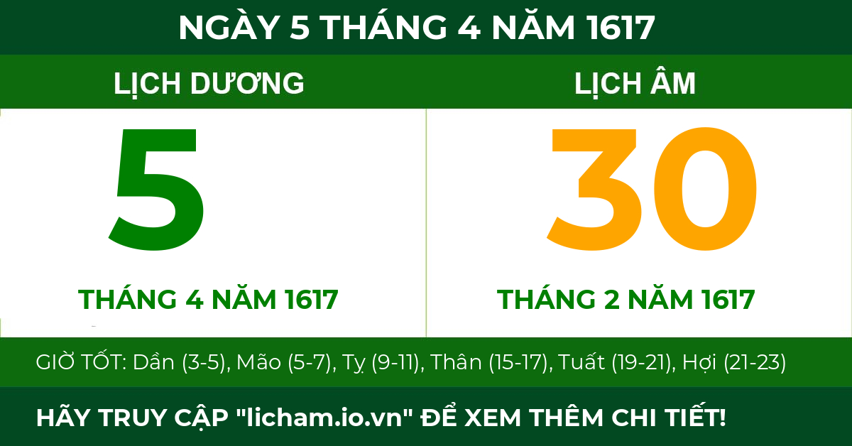 lịch âm ngày 5 tháng 4 năm 1617