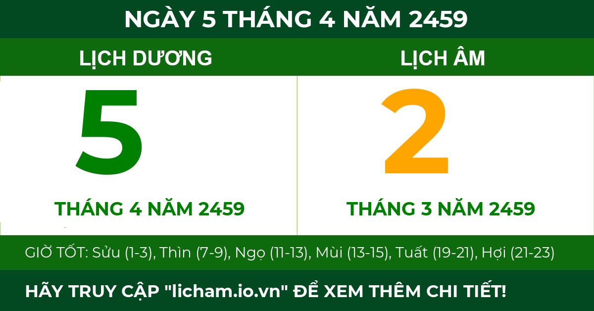 lịch âm ngày 5 tháng 4 năm 2459