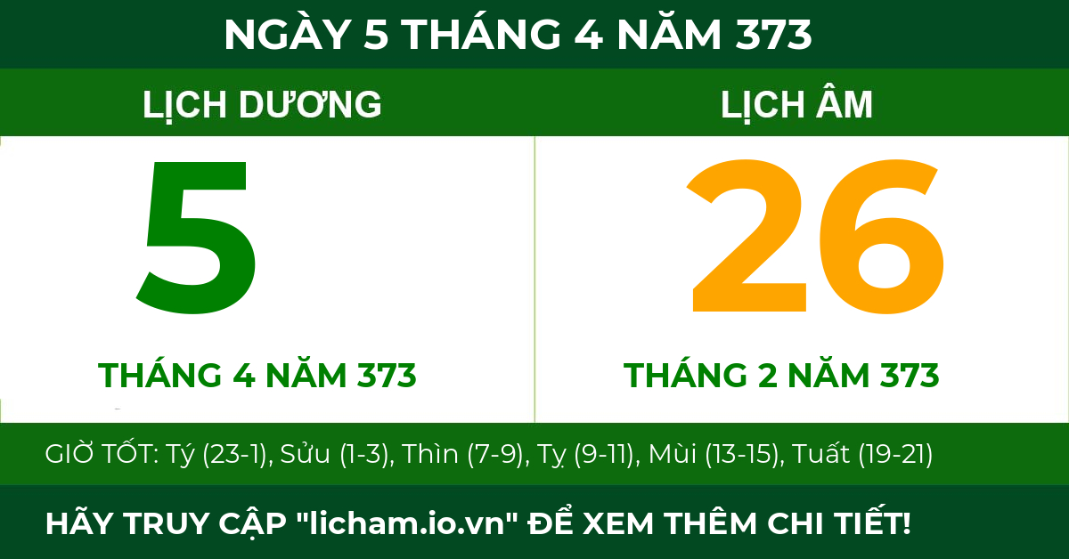 lịch âm ngày 5 tháng 4 năm 373