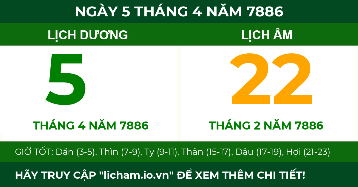 lịch âm ngày 5 tháng 4 năm 7886
