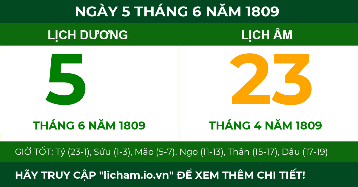 lịch âm ngày 5 tháng 6 năm 1809