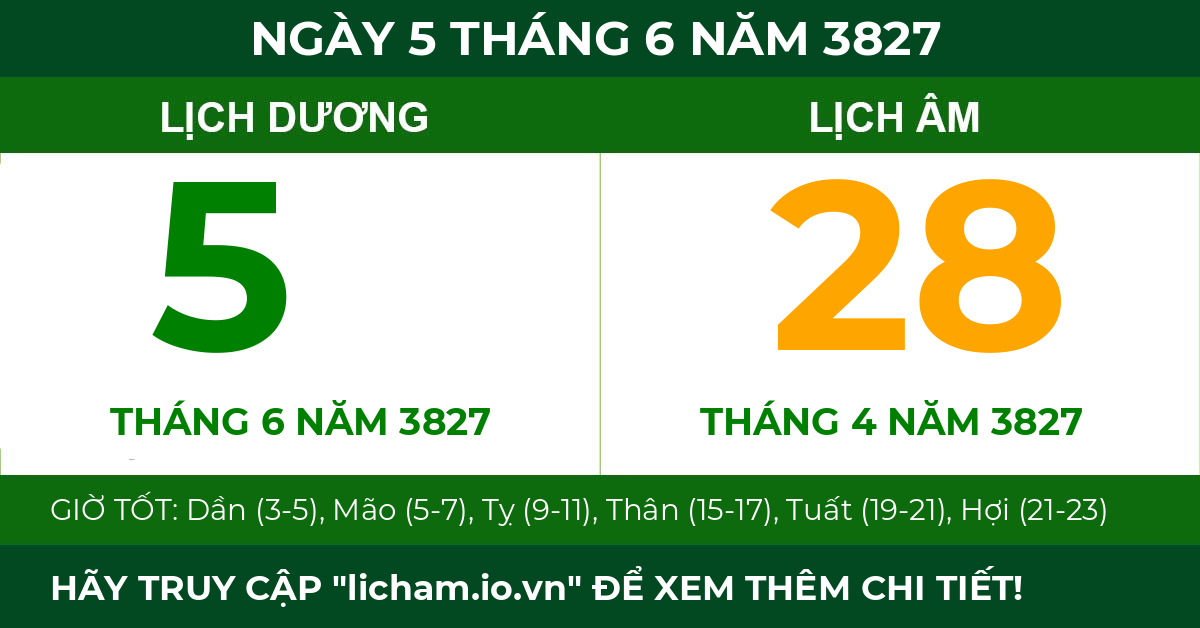 lịch âm ngày 5 tháng 6 năm 3827