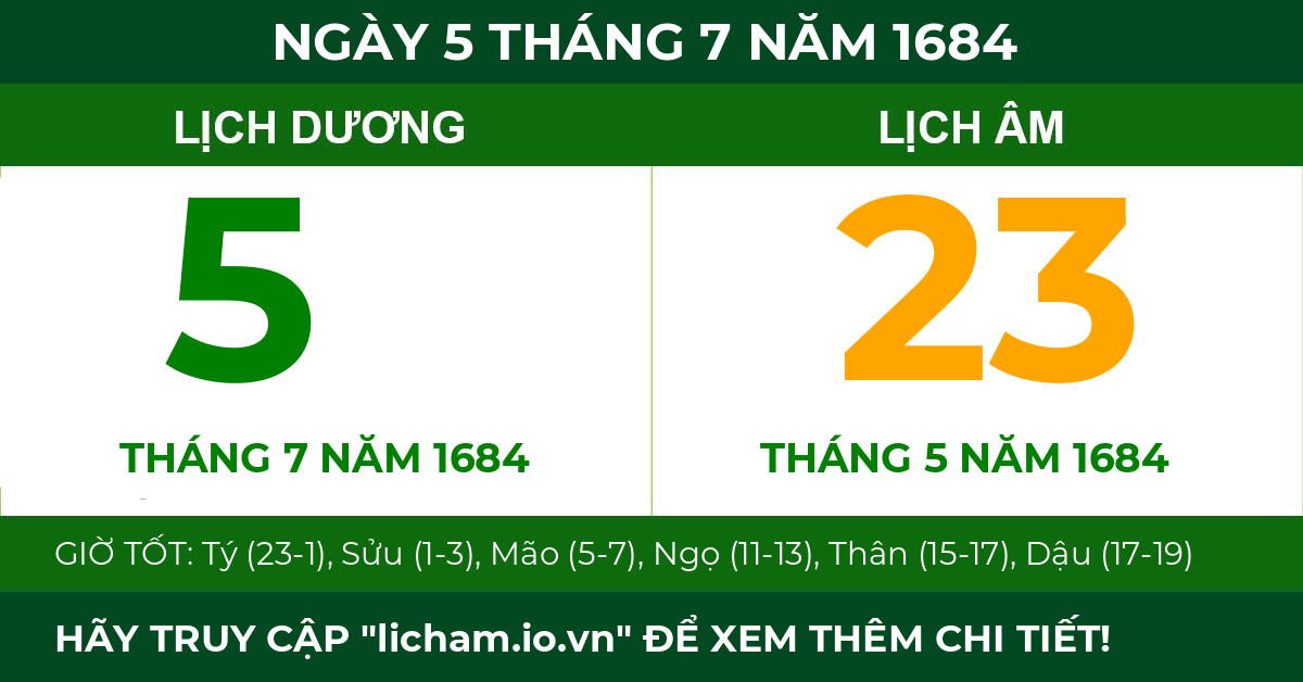 lịch âm ngày 5 tháng 7 năm 1684